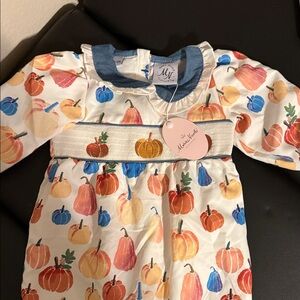 Marie Nicole Pumpkin Print Baby Romper